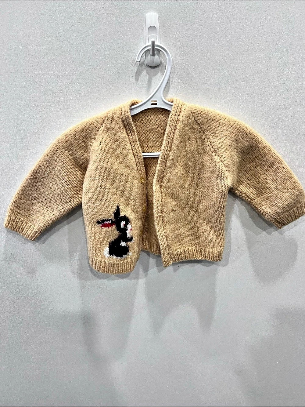 Vintage Hand Knit Baby Bunny Rabbit Cardigan Yellow 6-9M Cottagecore